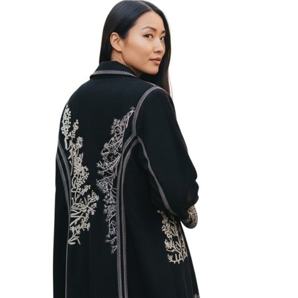 Paparazzi Womens Coat Sz S Embroidered Black Jacket Long Sleeves Y2K Bohemian - Picture 2 of 16